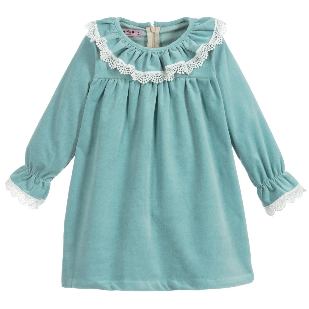 Phi Clothing - Aqua Green Velvet Dress | Childrensalon