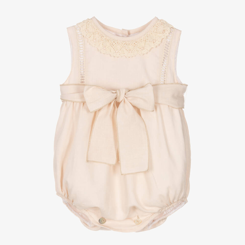 Phi Clothing-Baby Girls Beige Linen & Cotton Shortie | Childrensalon Outlet
