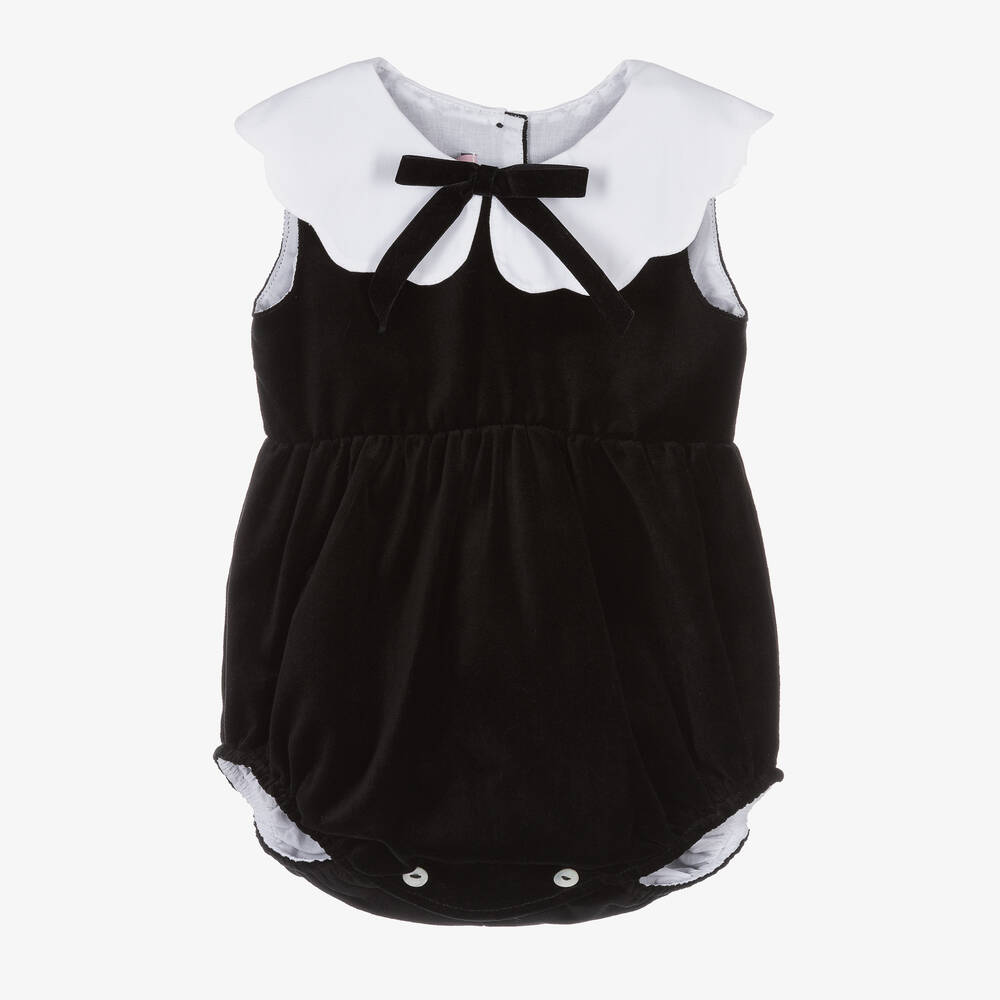 Phi Clothing - Baby Girls Black Cotton Velvet Shortie | Childrensalon