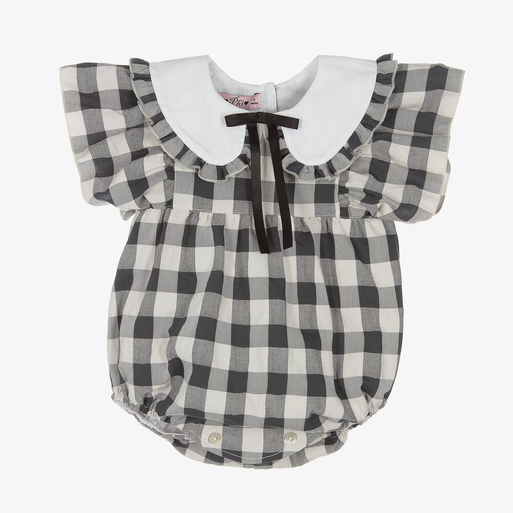 Phi Clothing - Barboteuse noire vichy en coton | Childrensalon