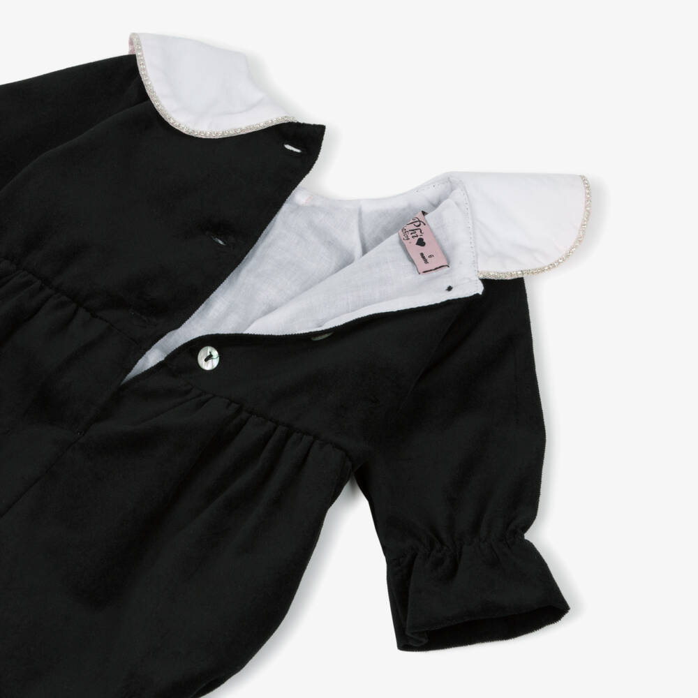 Phi Clothing-Baby Girls Black Velvet Shortie with Pink Bow | Childrensalon Outlet