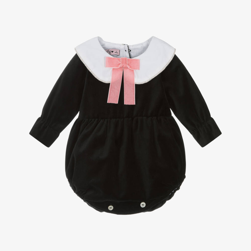 Phi Clothing-Baby Girls Black Velvet Shortie with Pink Bow | Childrensalon Outlet