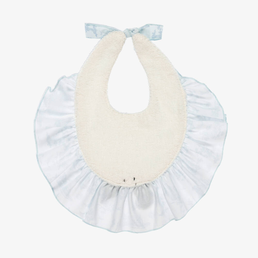 Phi Clothing-Baby Girls Blue Cotton Toile de Jouy Bib with Velvet Bow | Childrensalon Outlet