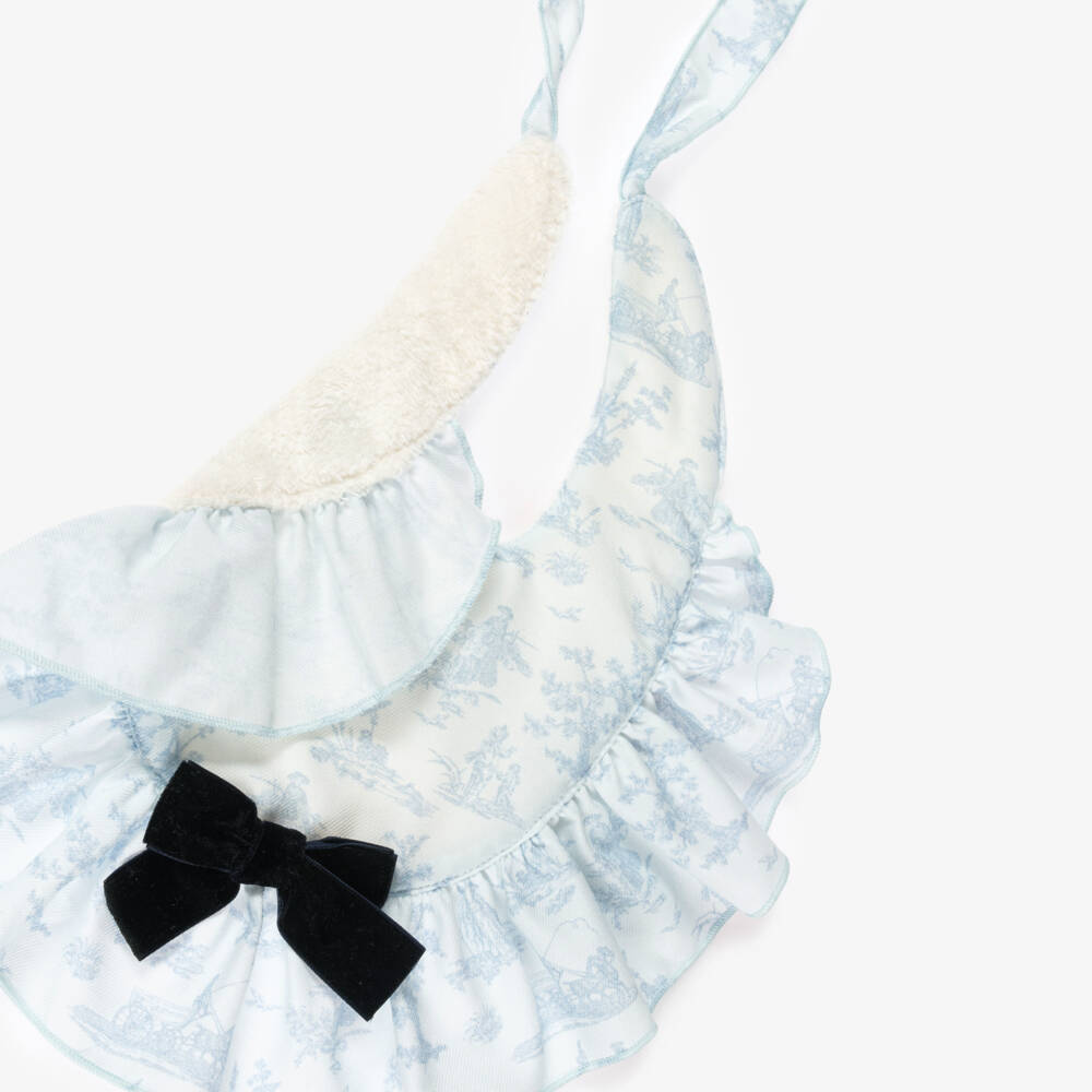 Phi Clothing-Baby Girls Blue Cotton Toile de Jouy Bib with Velvet Bow | Childrensalon Outlet