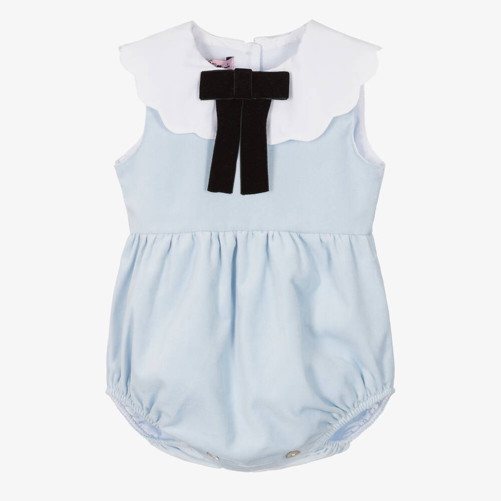 Phi Clothing - Baby Girls Blue Cotton Velvet Shortie | Childrensalon