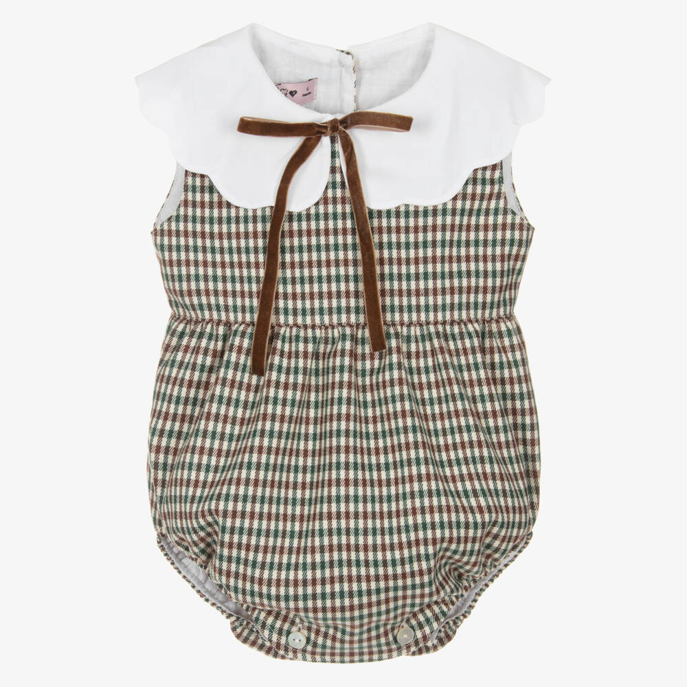 Phi Clothing-Baby Girls Brown Checked Shortie | Childrensalon Outlet