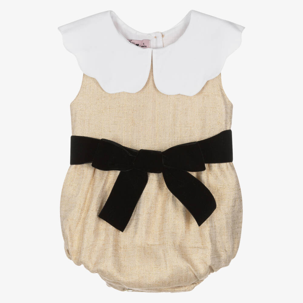 Phi Clothing-Baby Girls Gold Linen Blend Shortie | Childrensalon Outlet