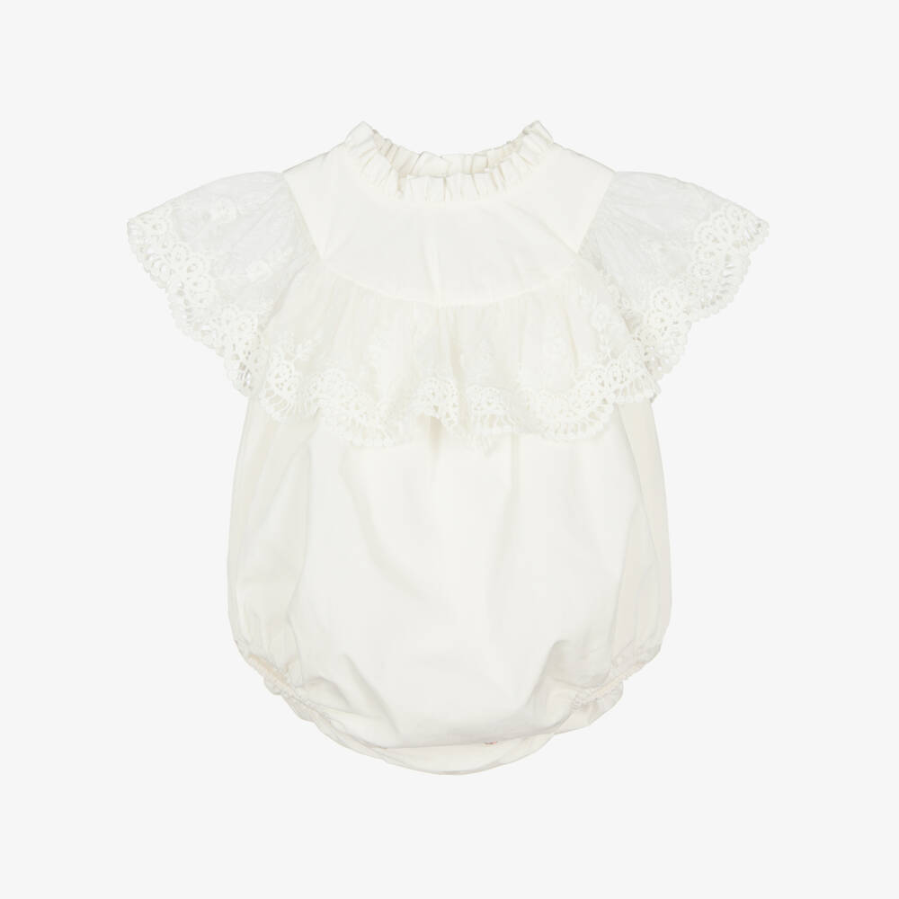 Phi Clothing-Baby Girls Ivory Cotton Lace Ruffle Shortie | Childrensalon Outlet