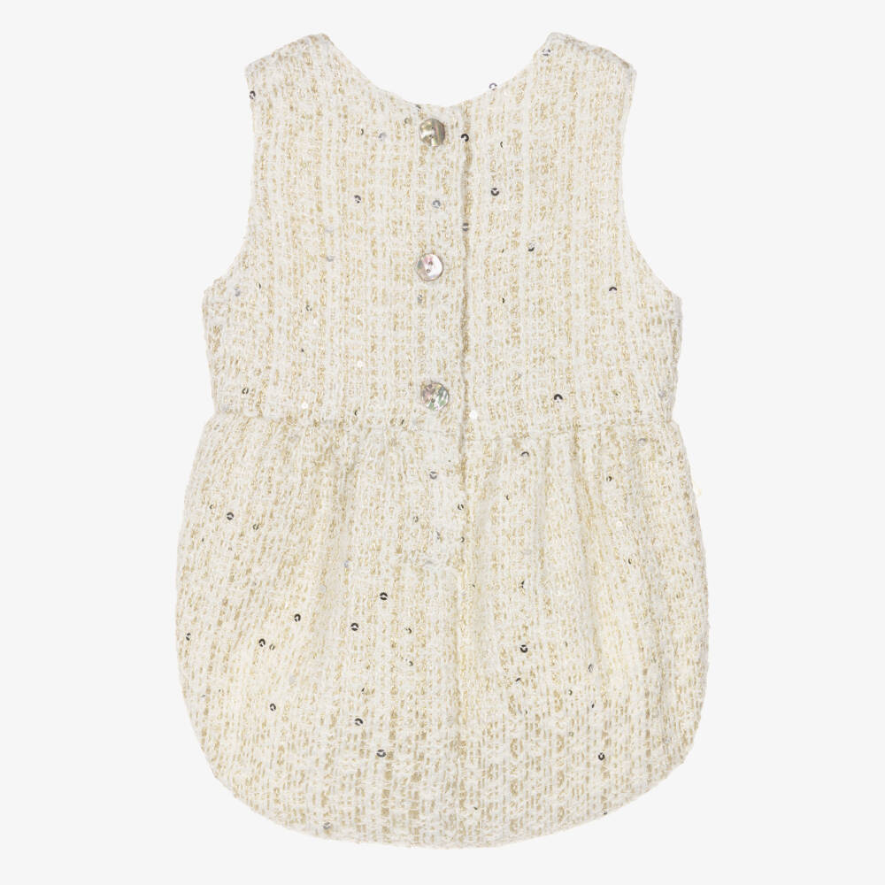 Phi Clothing-Baby Girls Ivory & Gold Tweed Shortie with Bows | Childrensalon Outlet