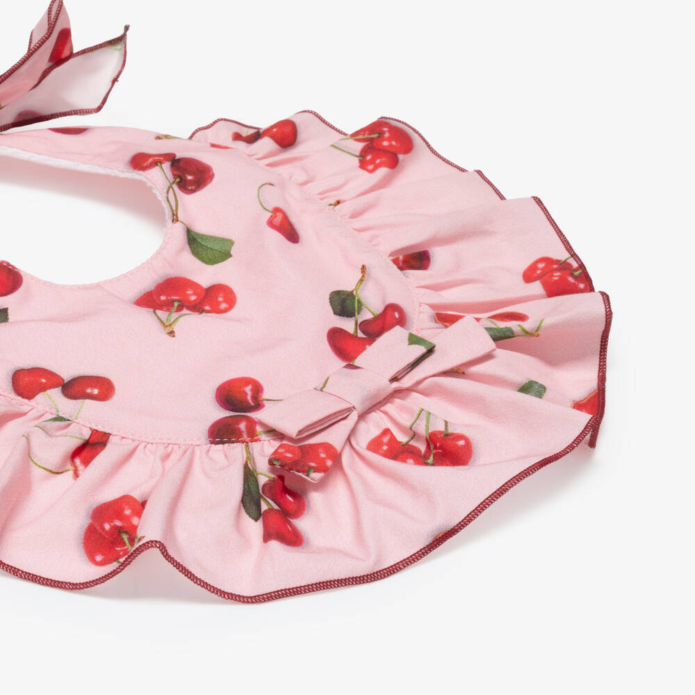 Phi Clothing-Baby Girls Pink Cotton Bib with Cherry Print | Childrensalon Outlet