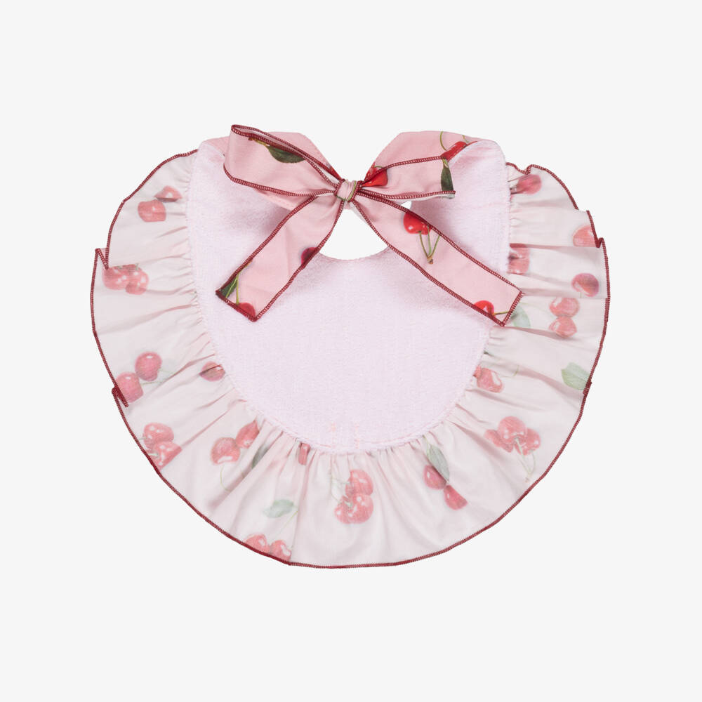 Phi Clothing-Baby Girls Pink Cotton Bib with Cherry Print | Childrensalon Outlet