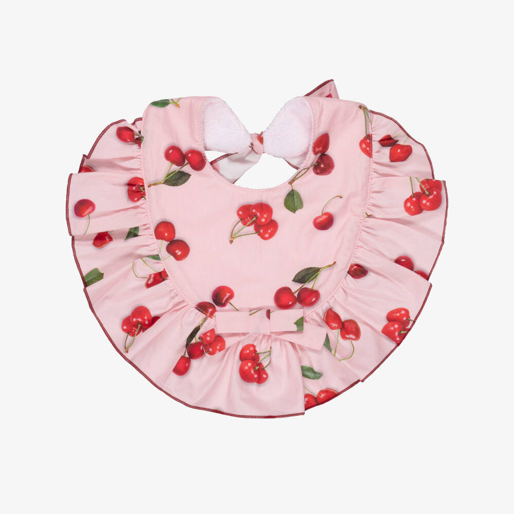 Phi Clothing-Baby Girls Pink Cotton Bib with Cherry Print | Childrensalon Outlet