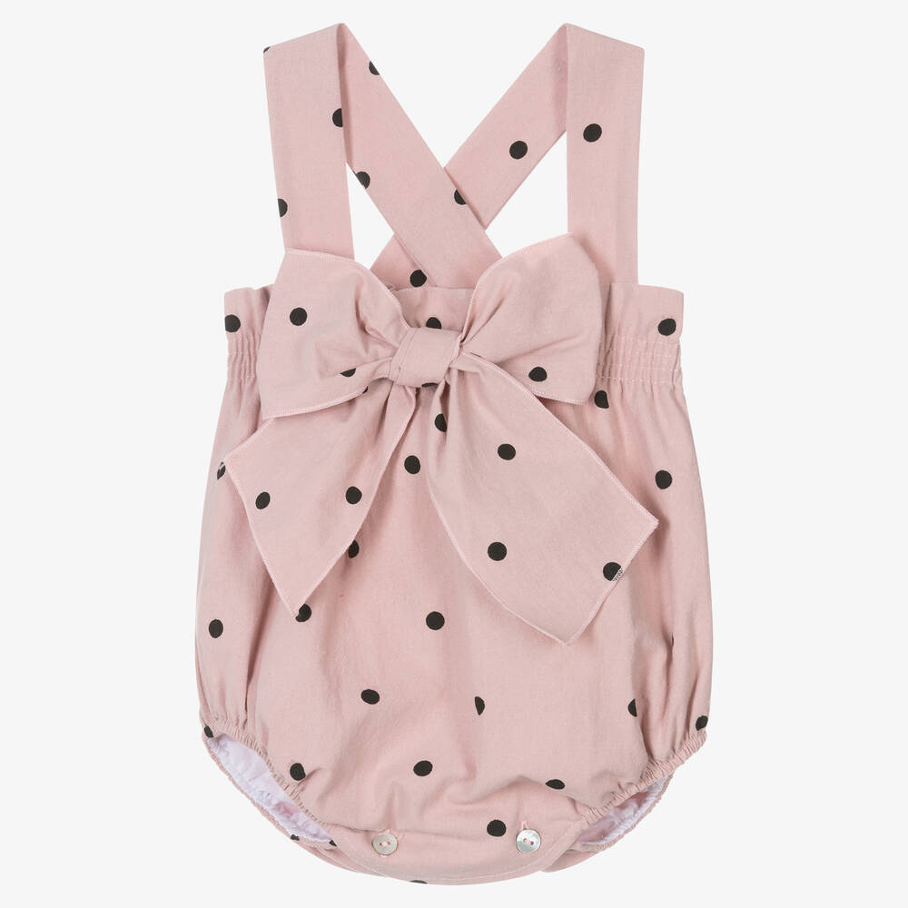 Phi Clothing - Barboteuse rose en coton à pois | Childrensalon