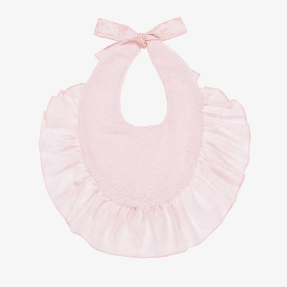 Phi Clothing-Baby Girls Pink Cotton Toile de Jouy Bib with Velvet Bow | Childrensalon Outlet