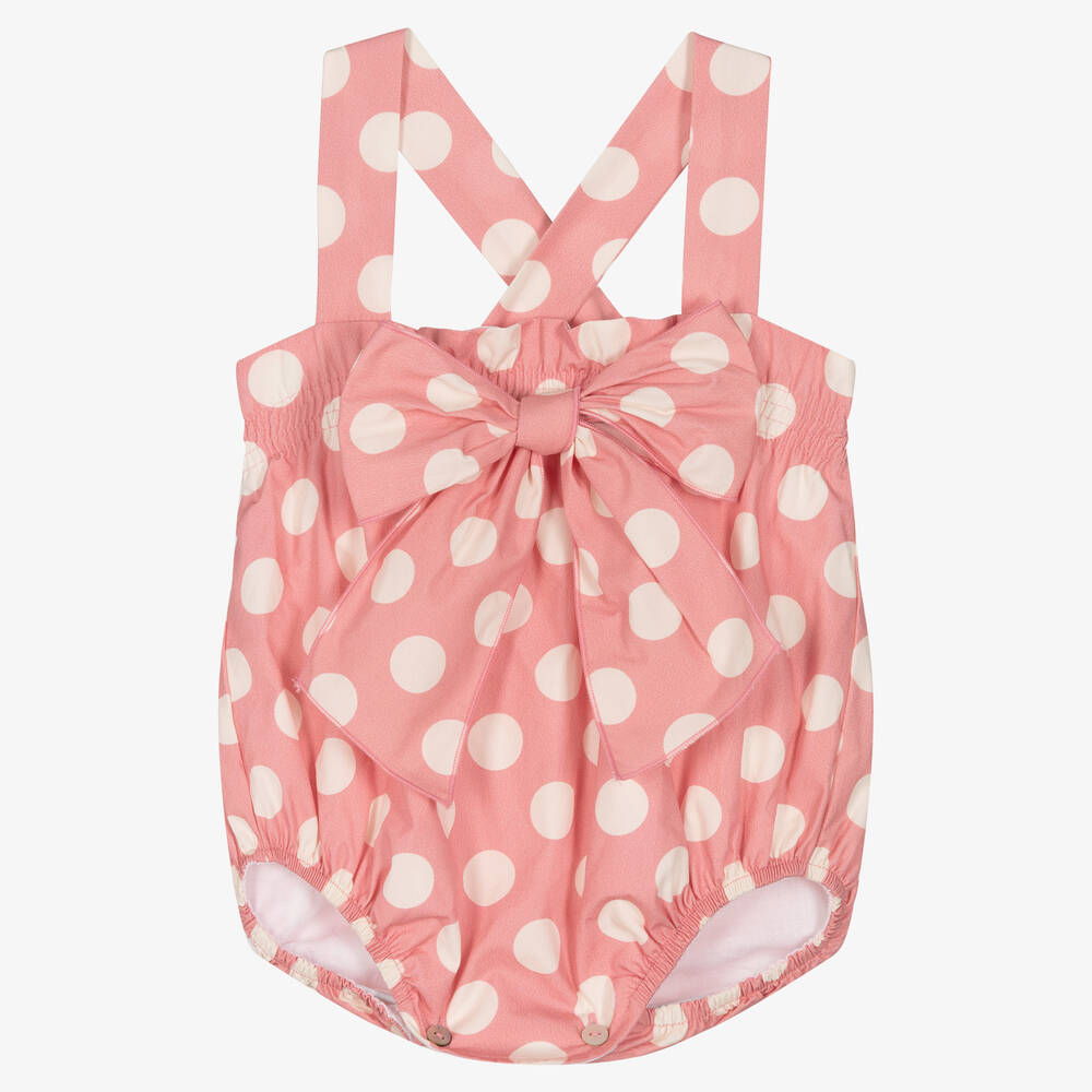 Phi Clothing - Barboteuse rose en coton à pois | Childrensalon