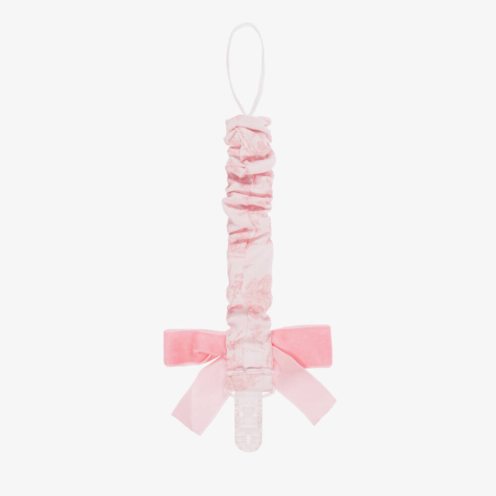 Phi Clothing-Baby Girls Pink Toile de Jouy Dummy Clip | Childrensalon Outlet