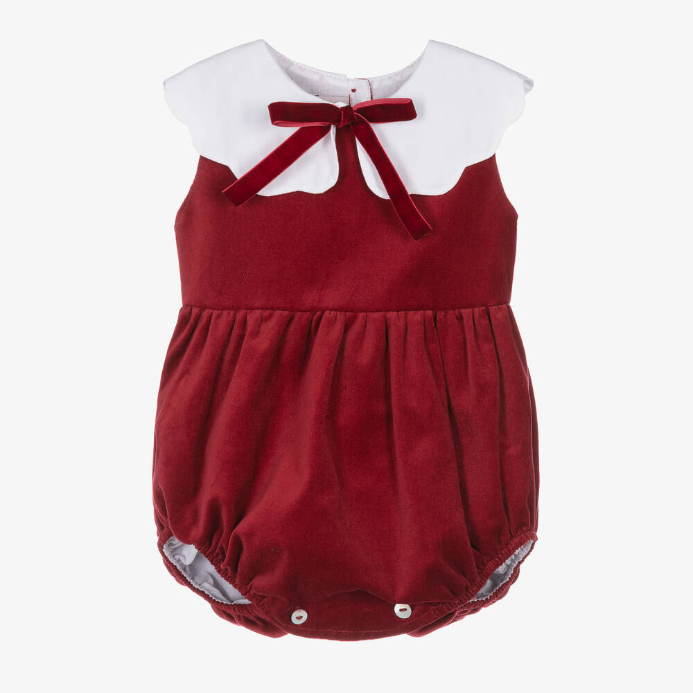 Phi Clothing-Baby Girls Red Cotton Velvet Shortie | Childrensalon Outlet