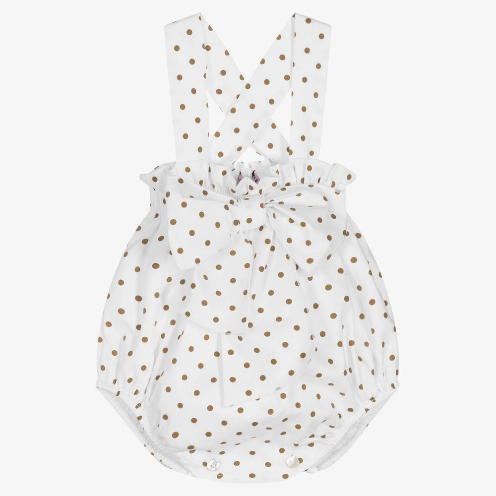 Phi Clothing - Barboteuse blanche à pois fille | Childrensalon