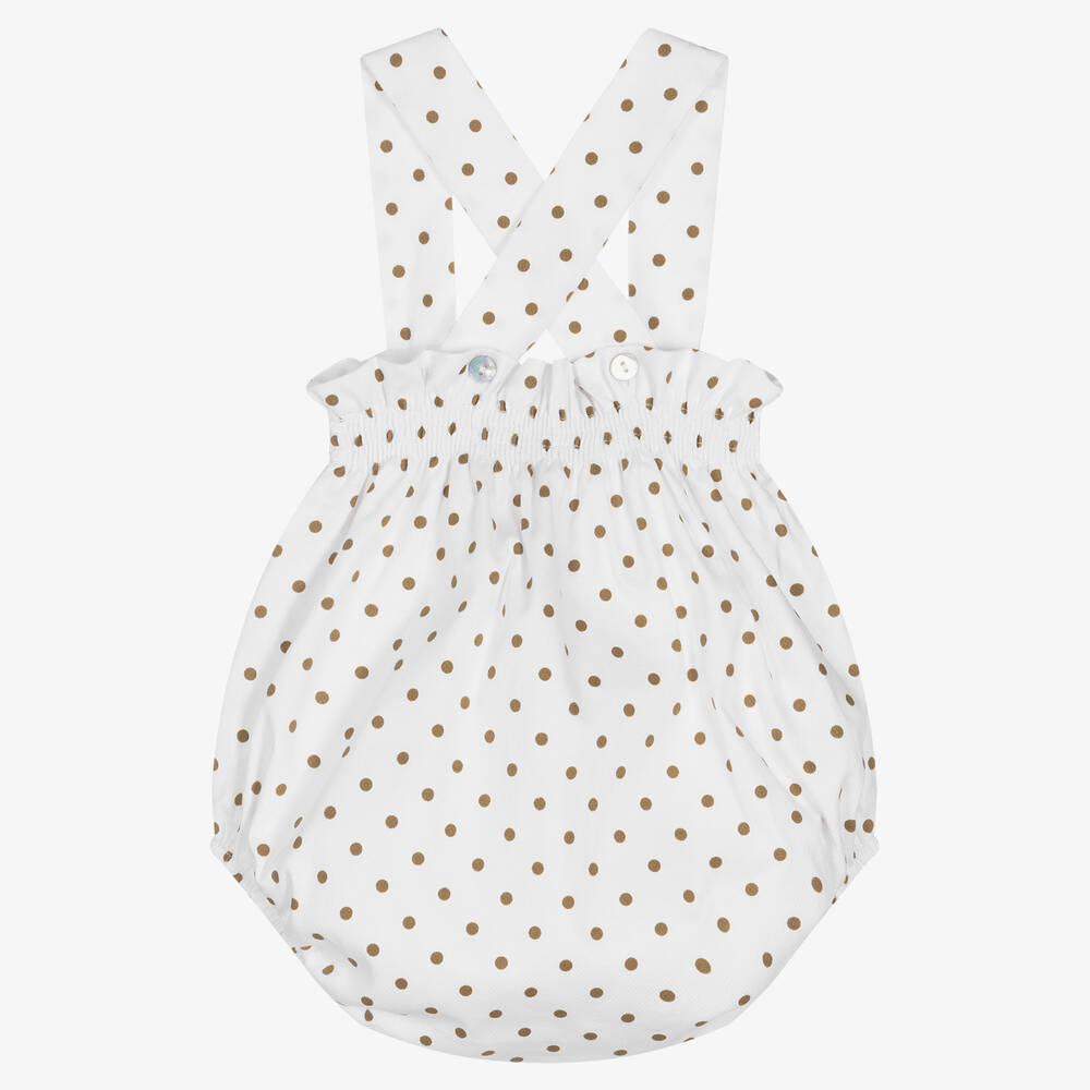 Phi Clothing-Baby Girls White & Beige Polka Dot Shortie | Childrensalon Outlet