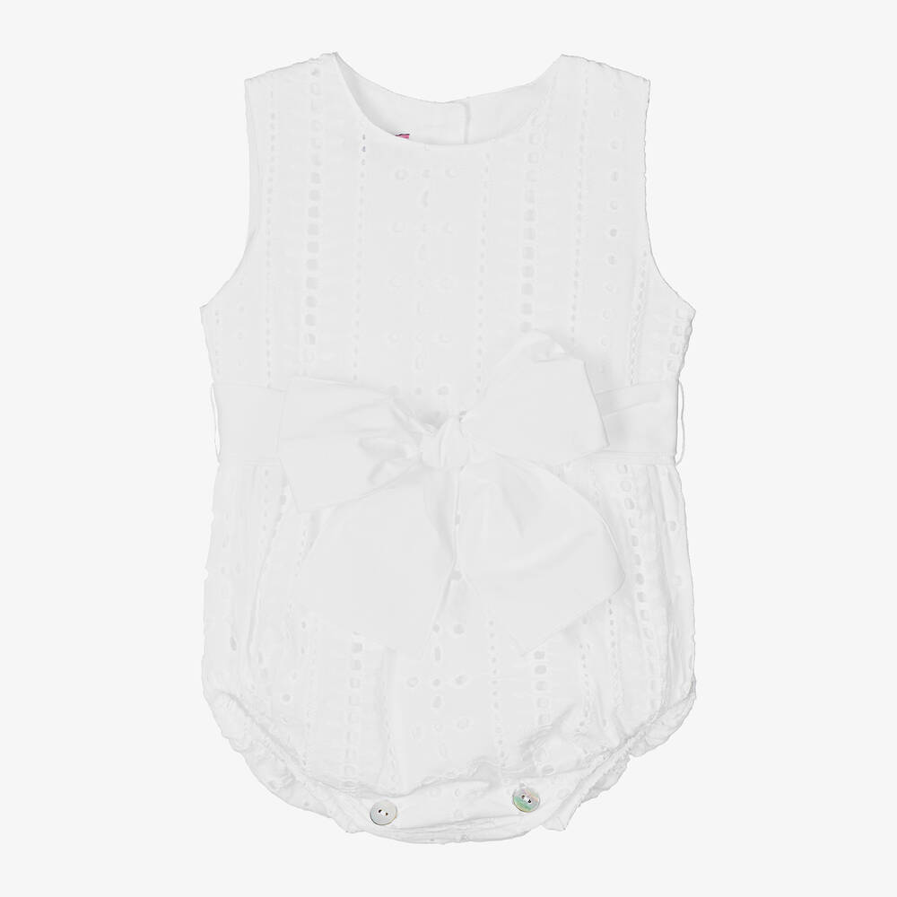 Phi Clothing-بودي سوت قطن برودوري لون أبيض للمولودات | Childrensalon Outlet