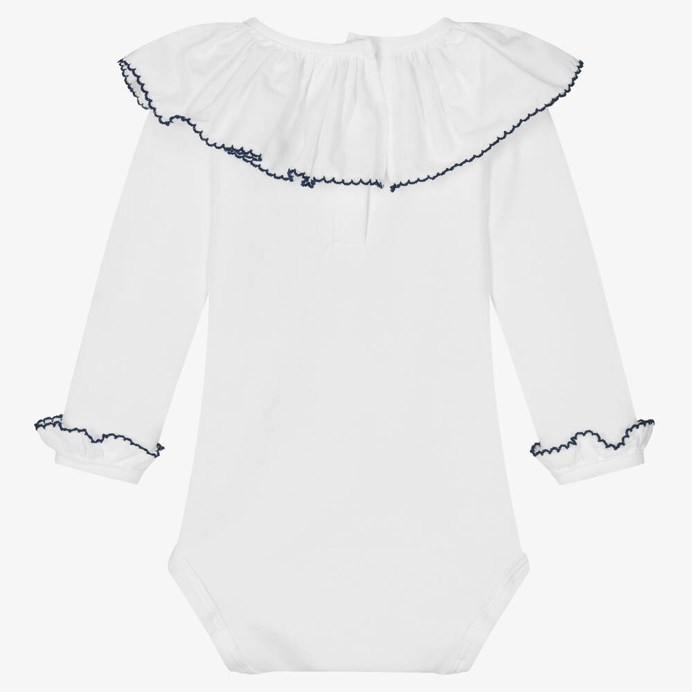 في كلودينغ-بودي سوت مزين بكشكش قطن لون أبيض للمولودات | Childrensalon Outlet