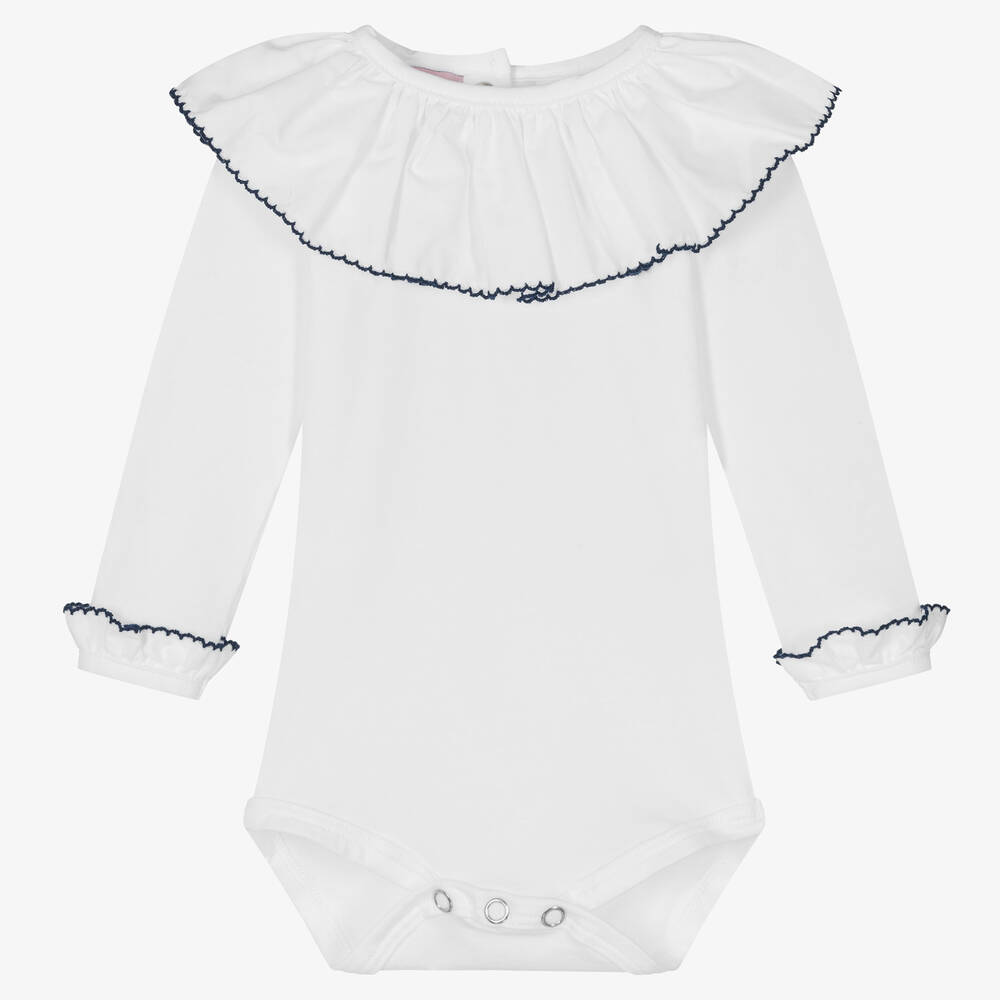 Phi Clothing - Baby Girls White Cotton Ruffle Bodysuit | Childrensalon