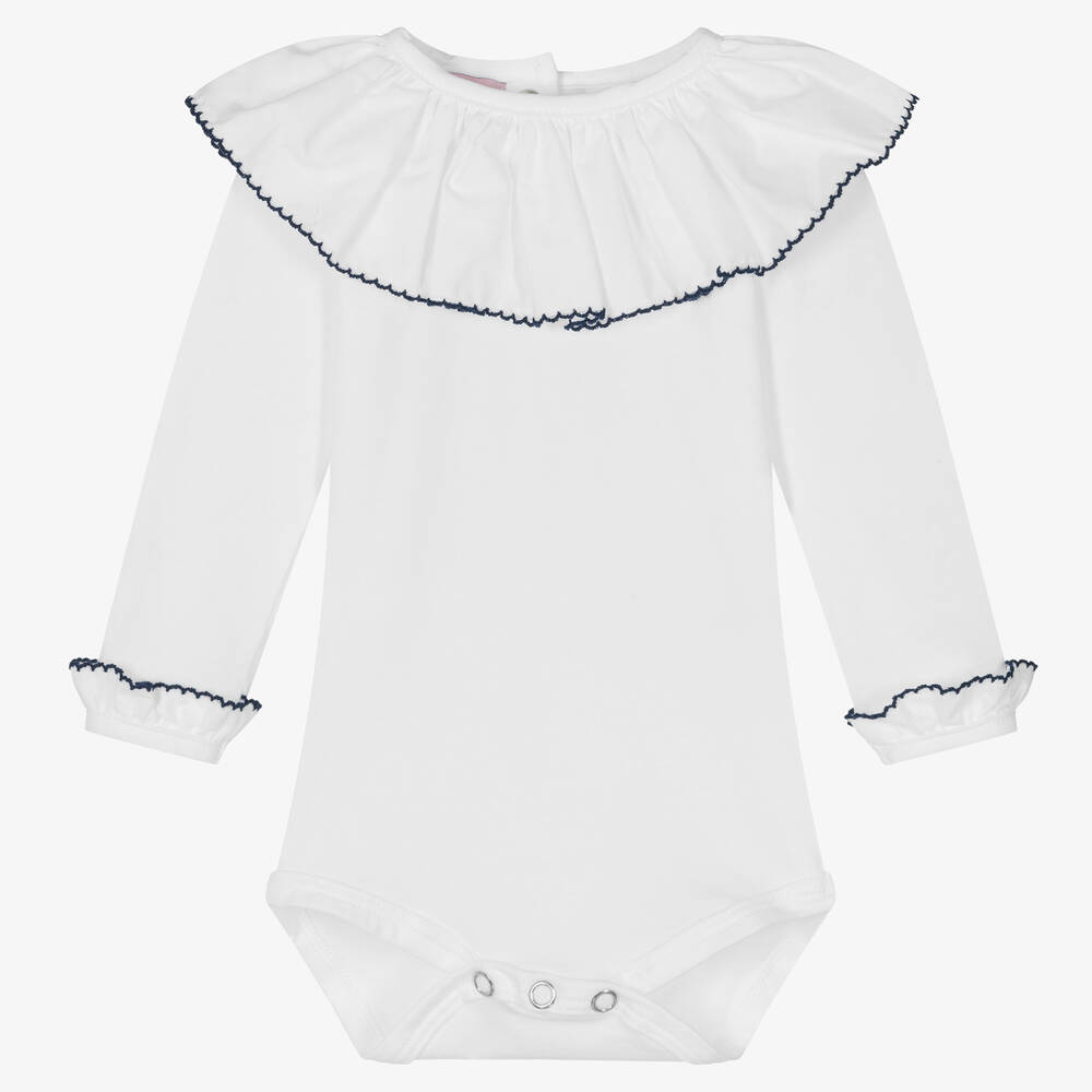 Phi Clothing-بودي سوت مزين بكشكش قطن لون أبيض للمولودات | Childrensalon Outlet