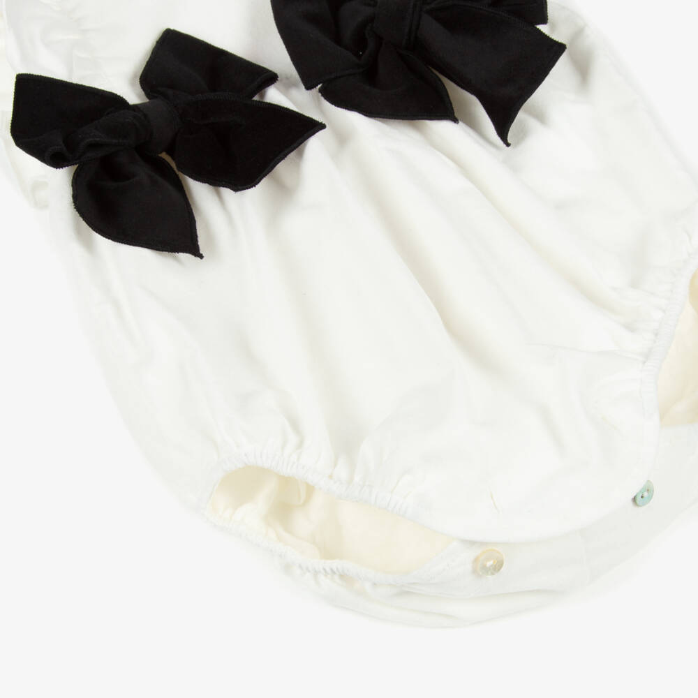 Phi Clothing-Baby Girls White Velvet Shortie with Black Bows | Childrensalon Outlet