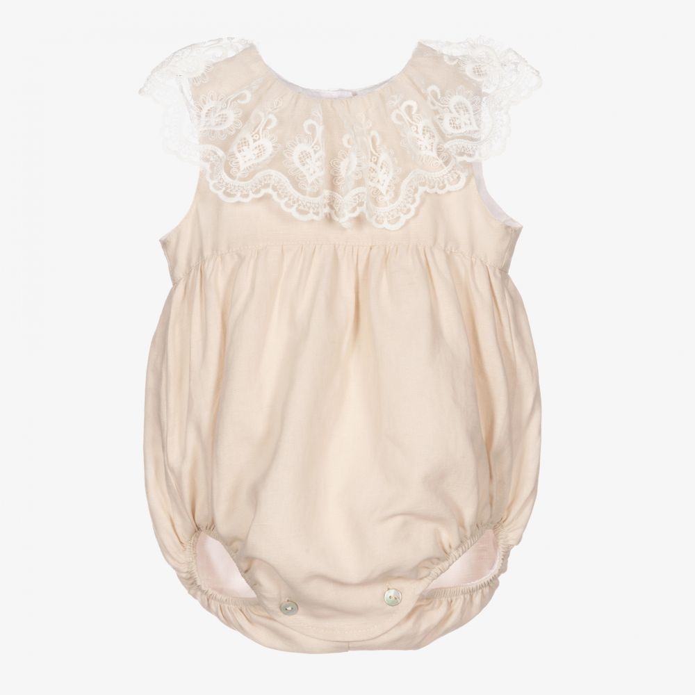 Phi Clothing - Beige Linen Baby Shortie | Childrensalon