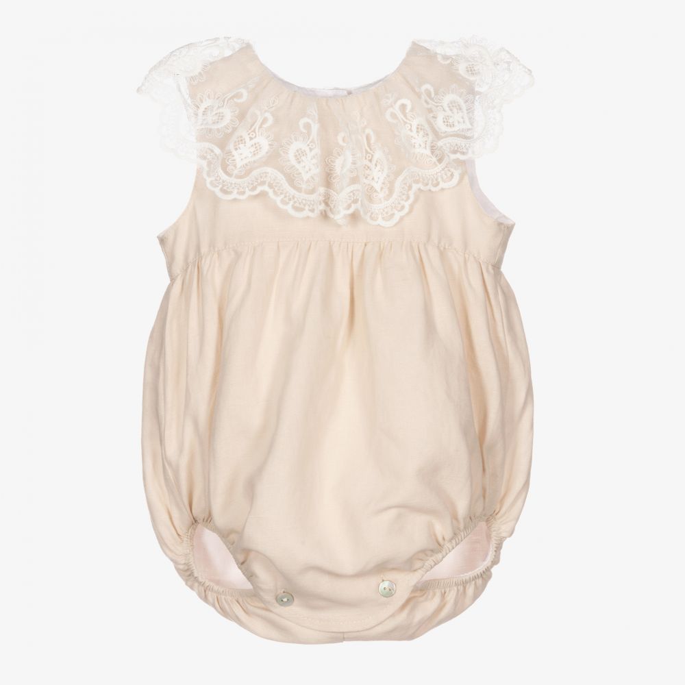 Phi Clothing-Beige Linen Baby Shortie | Childrensalon Outlet
