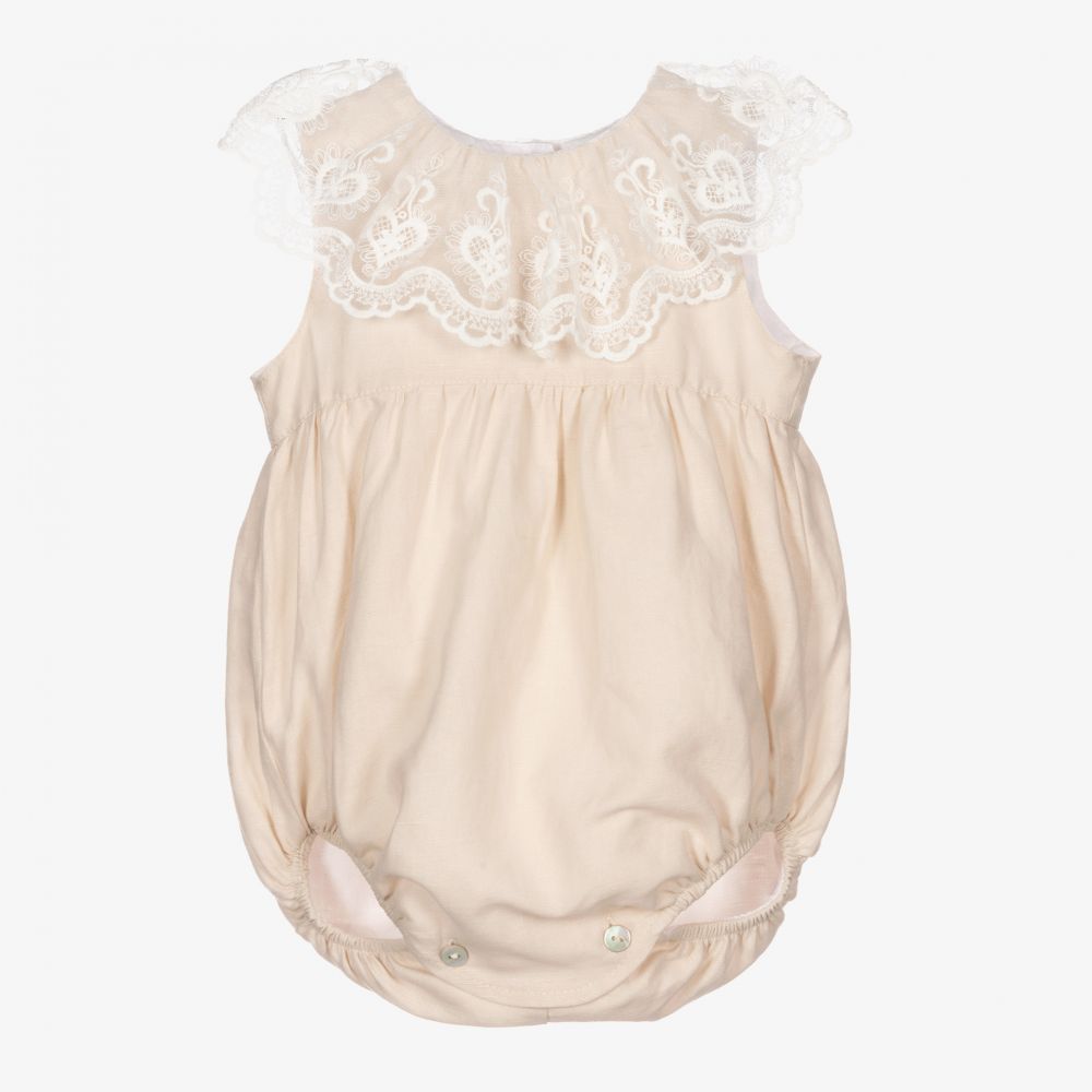 Phi Clothing - Barboteuse beige en lin | Childrensalon