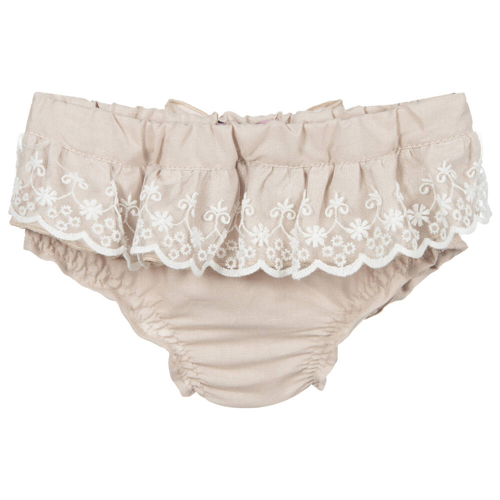 Phi Clothing - Beige Linen & Lace Bloomer Shorts | Childrensalon