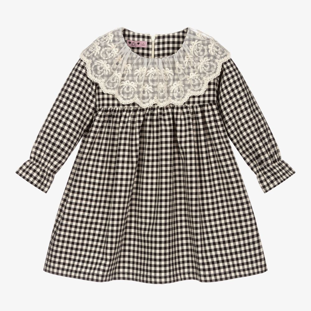 Phi Clothing - Robe vichy noire et ivoire | Childrensalon