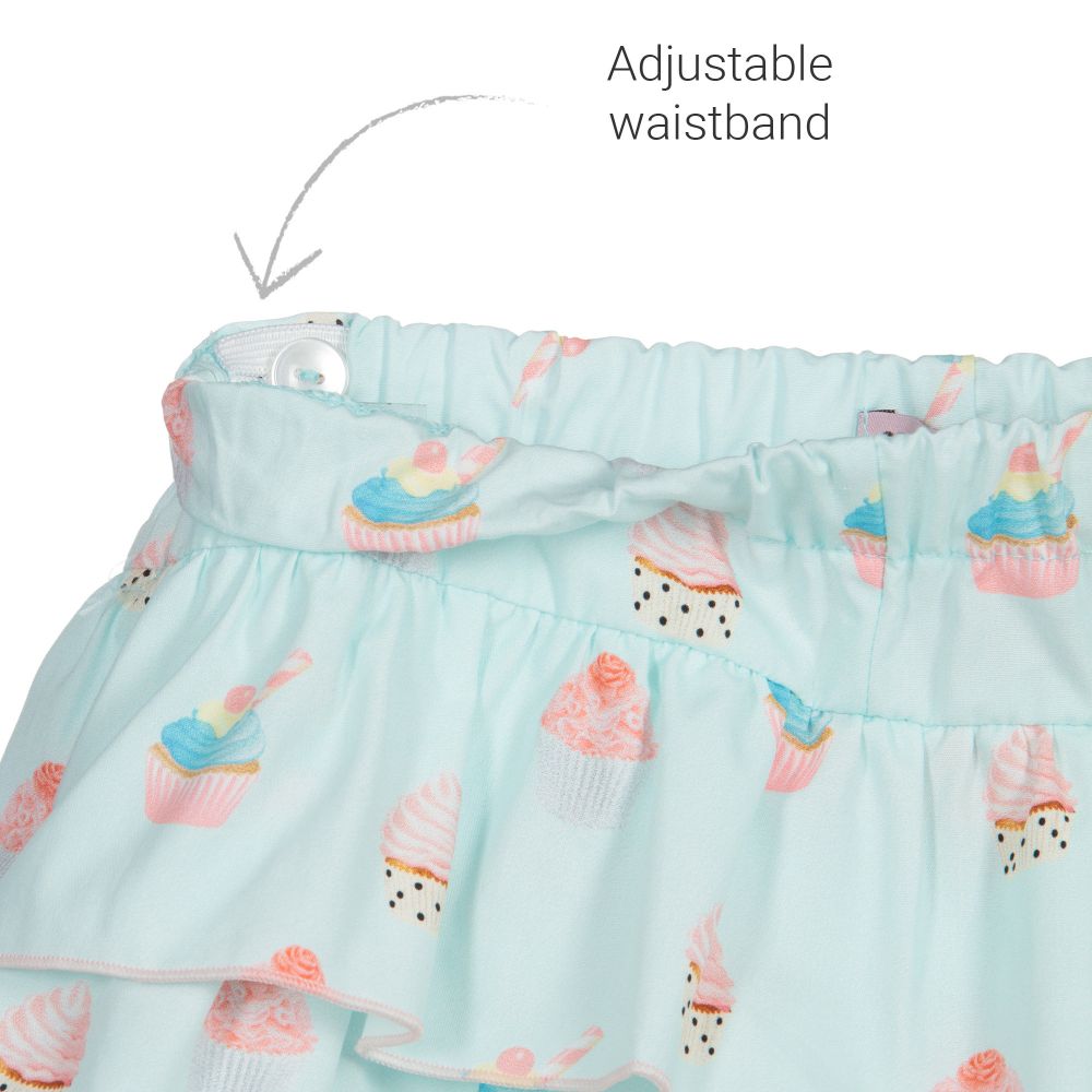 Phi Clothing-Голубая хлопковая юбка-шорты с кексами | Childrensalon Outlet