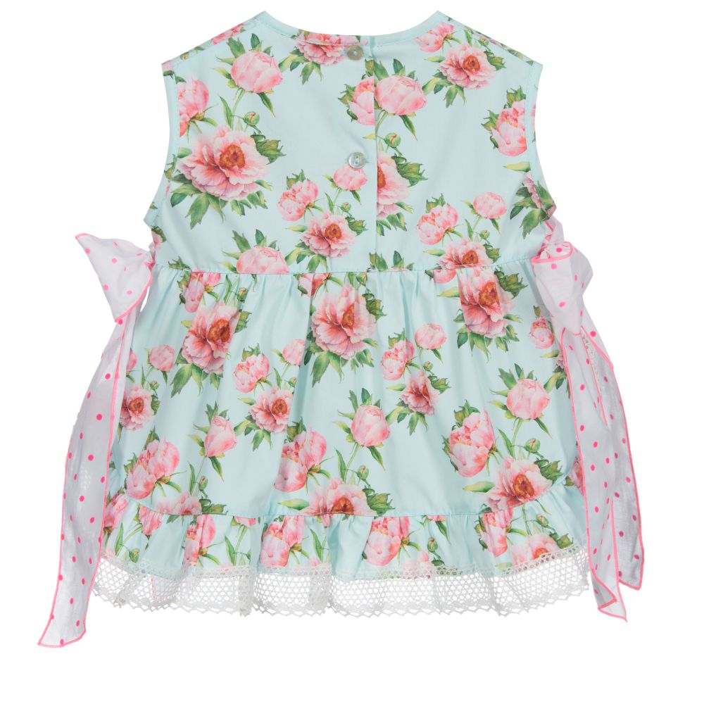 Phi Clothing-Голубая хлопковая блузка с цветочным рисунком | Childrensalon Outlet