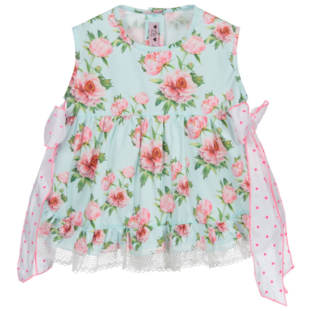 Phi Clothing - Blue Cotton Floral Blouse | Childrensalon