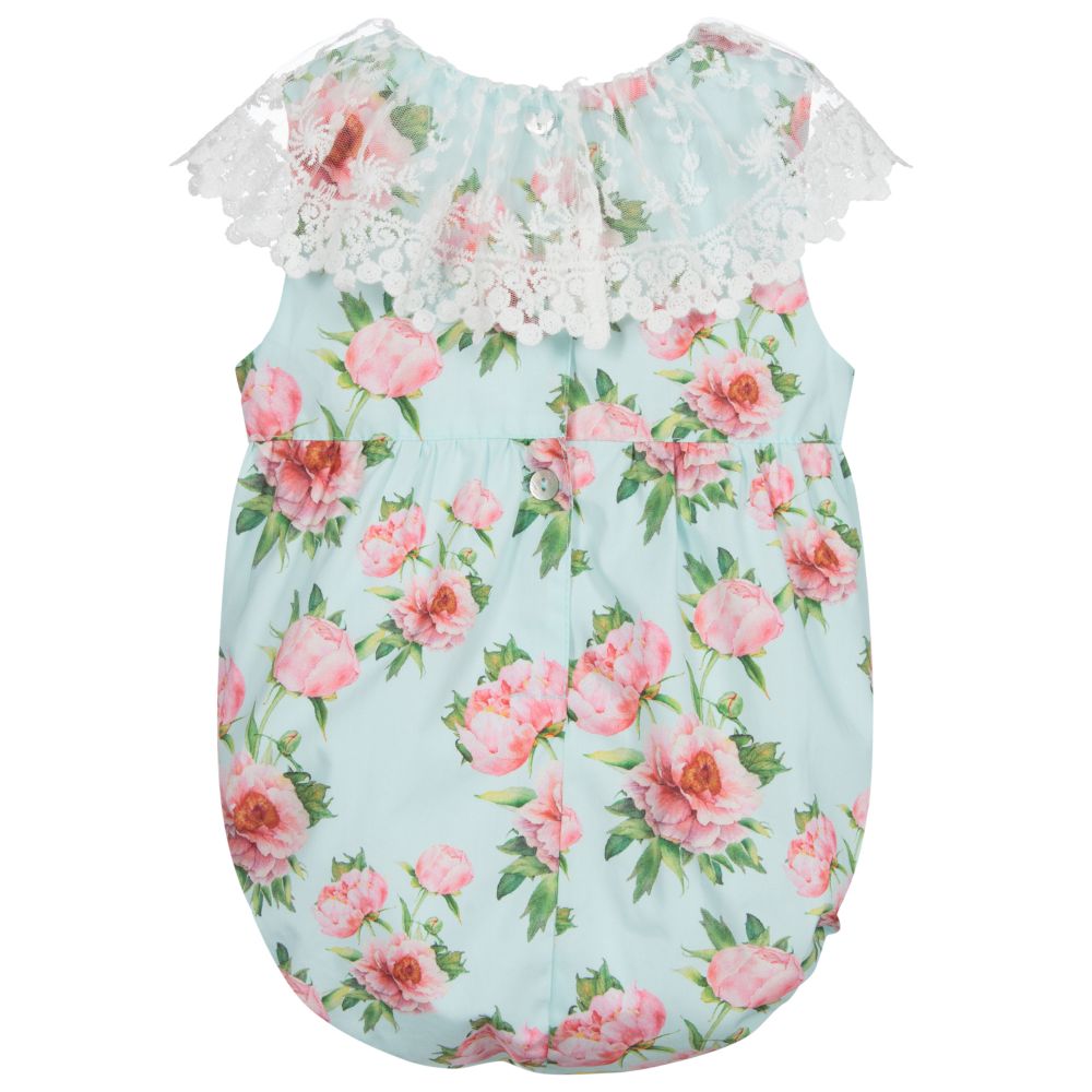 Phi Clothing-Голубой короткий комбинезон из хлопка с цветочным рисунком | Childrensalon Outlet