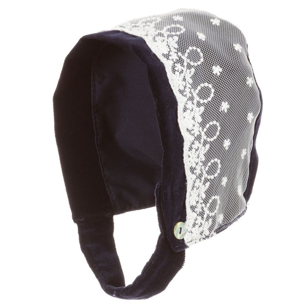 Phi Clothing-Blue Cotton Velvet Bonnet | Childrensalon Outlet