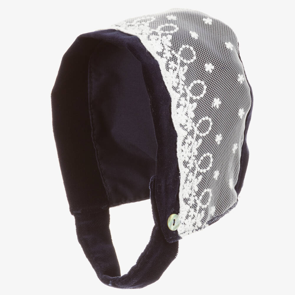 Phi Clothing-قبعة أطفال بناتي مخمل و دانتيل لون كحلي و عاجي | Childrensalon Outlet