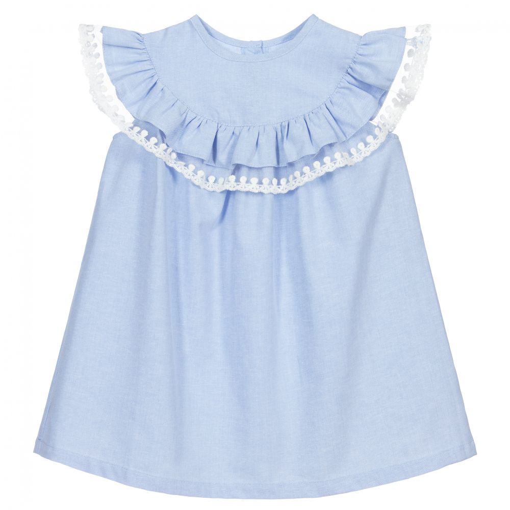 Phi Clothing - Blue Dress with Lace Trim | Childrensalon