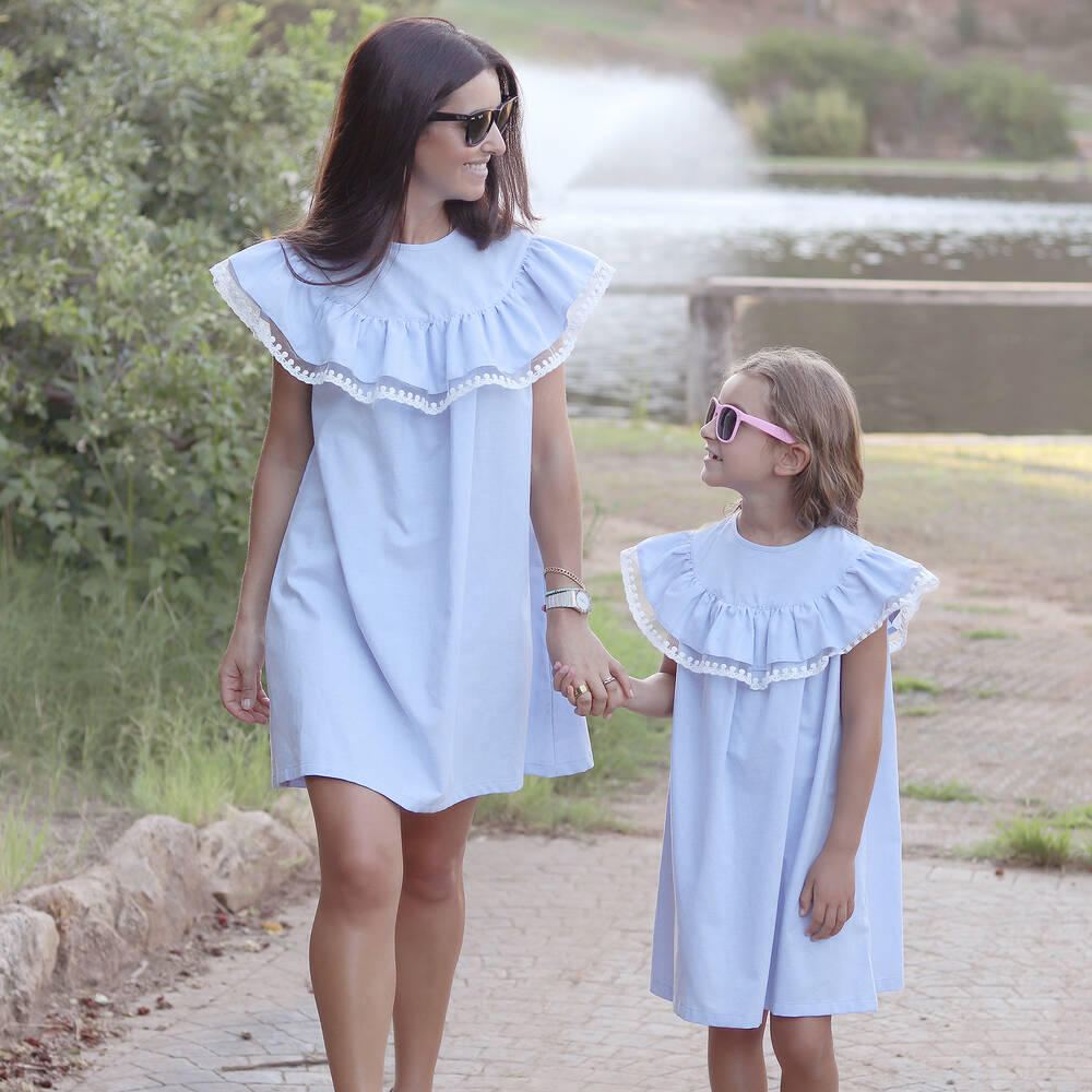 Phi Clothing-Голубое платье с кружевной отделкой | Childrensalon Outlet