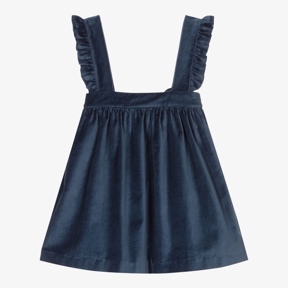 Phi Clothing - Robe chasuble bleue en velours | Childrensalon