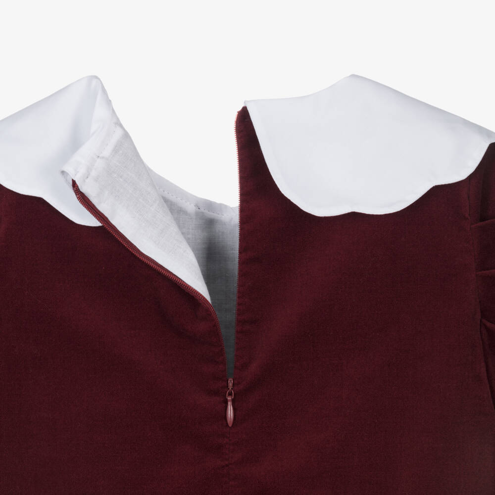 Phi Clothing-Burgundy Velour Bow Dress | Childrensalon Outlet