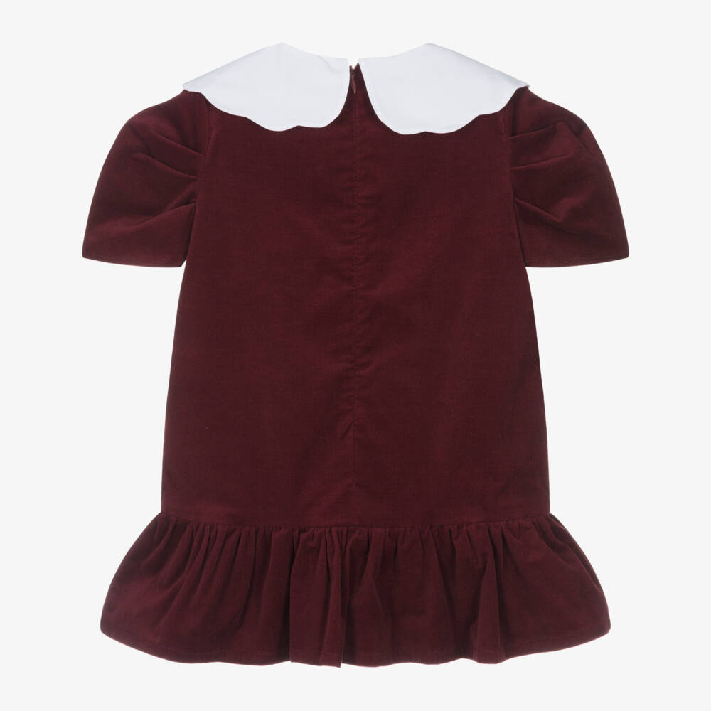 Phi Clothing-Burgundy Velour Bow Dress | Childrensalon Outlet