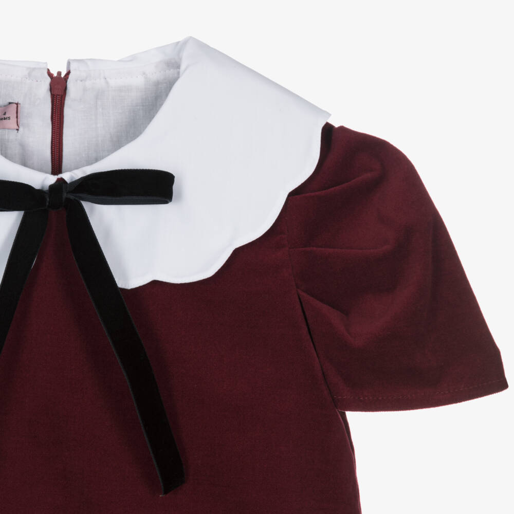 Phi Clothing-Burgundy Velour Bow Dress | Childrensalon Outlet