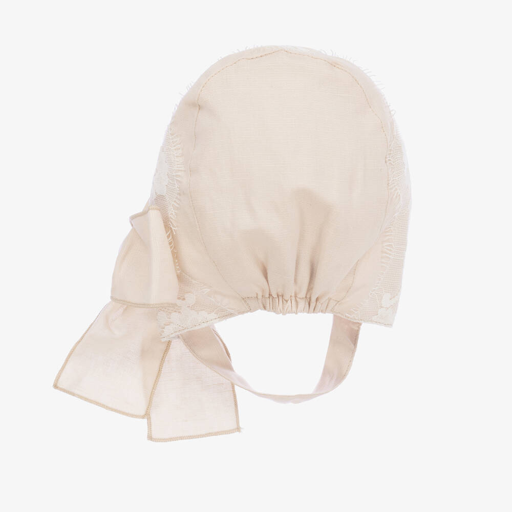Phi Clothing-Girls Beige Cotton Lace Bonnet | Childrensalon Outlet