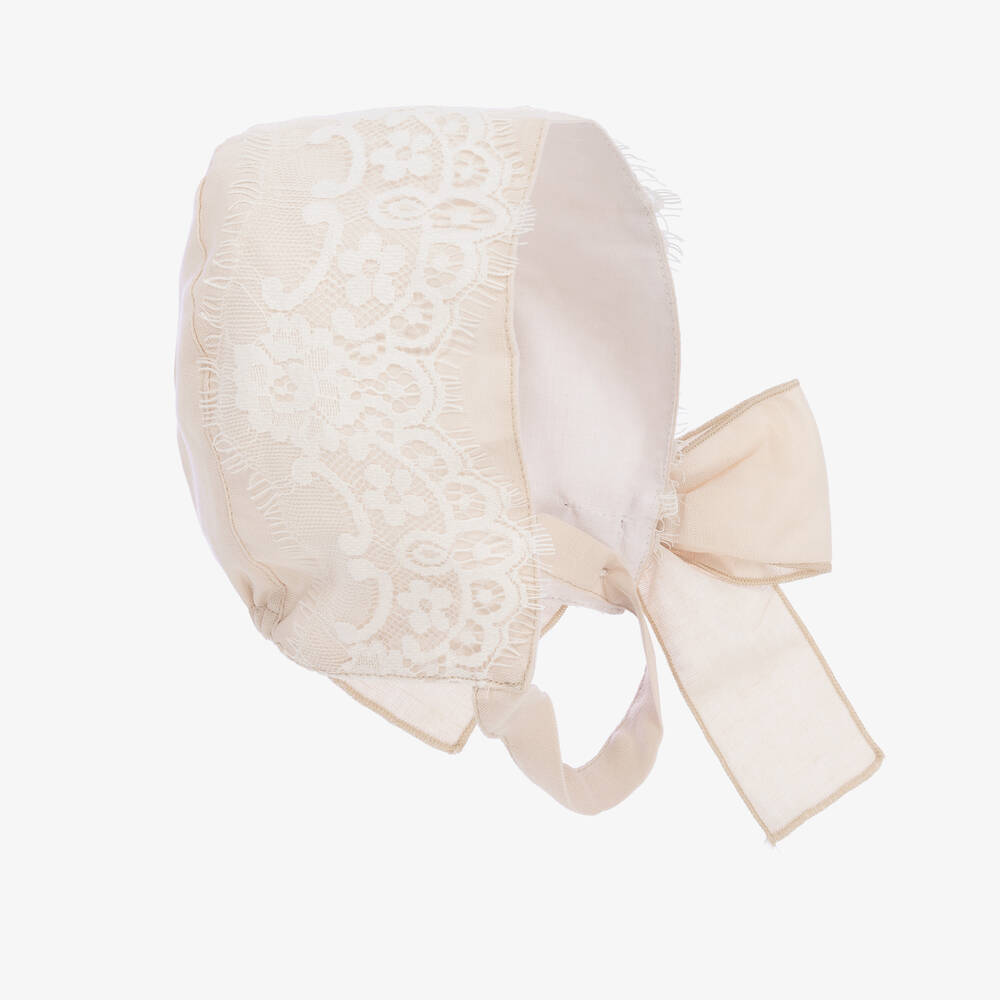 Phi Clothing-Girls Beige Cotton Lace Bonnet | Childrensalon Outlet