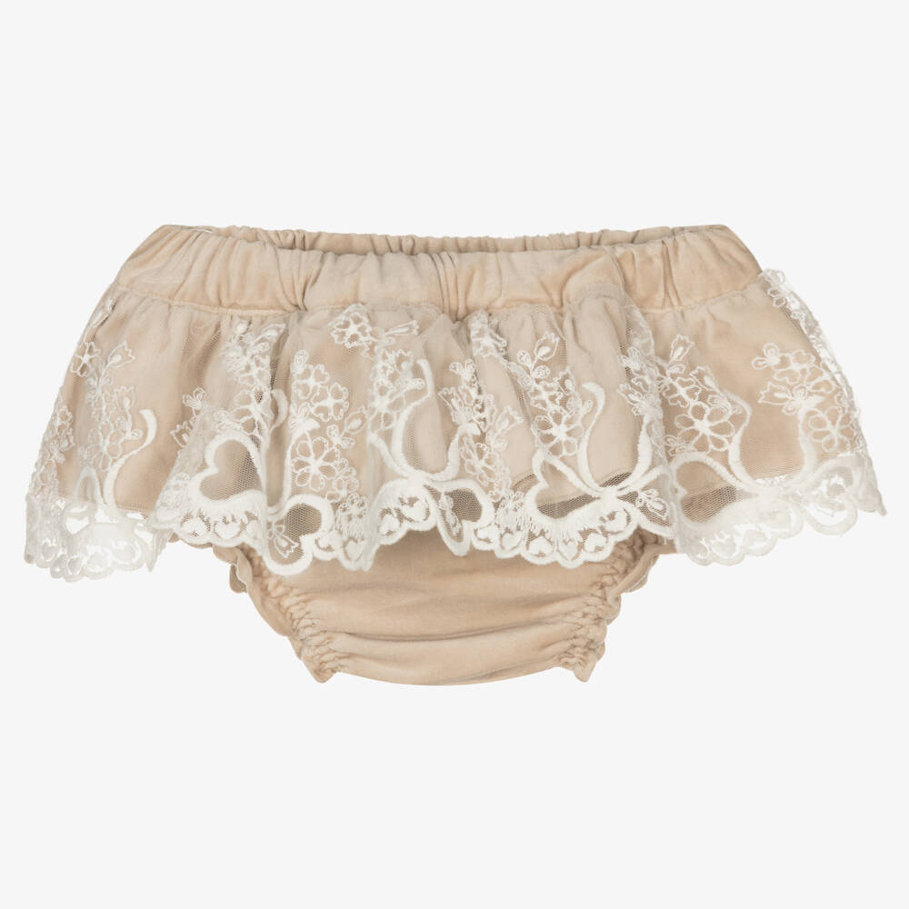 Phi Clothing - Girls Beige Cotton Velvet Bloomer Shorts | Childrensalon