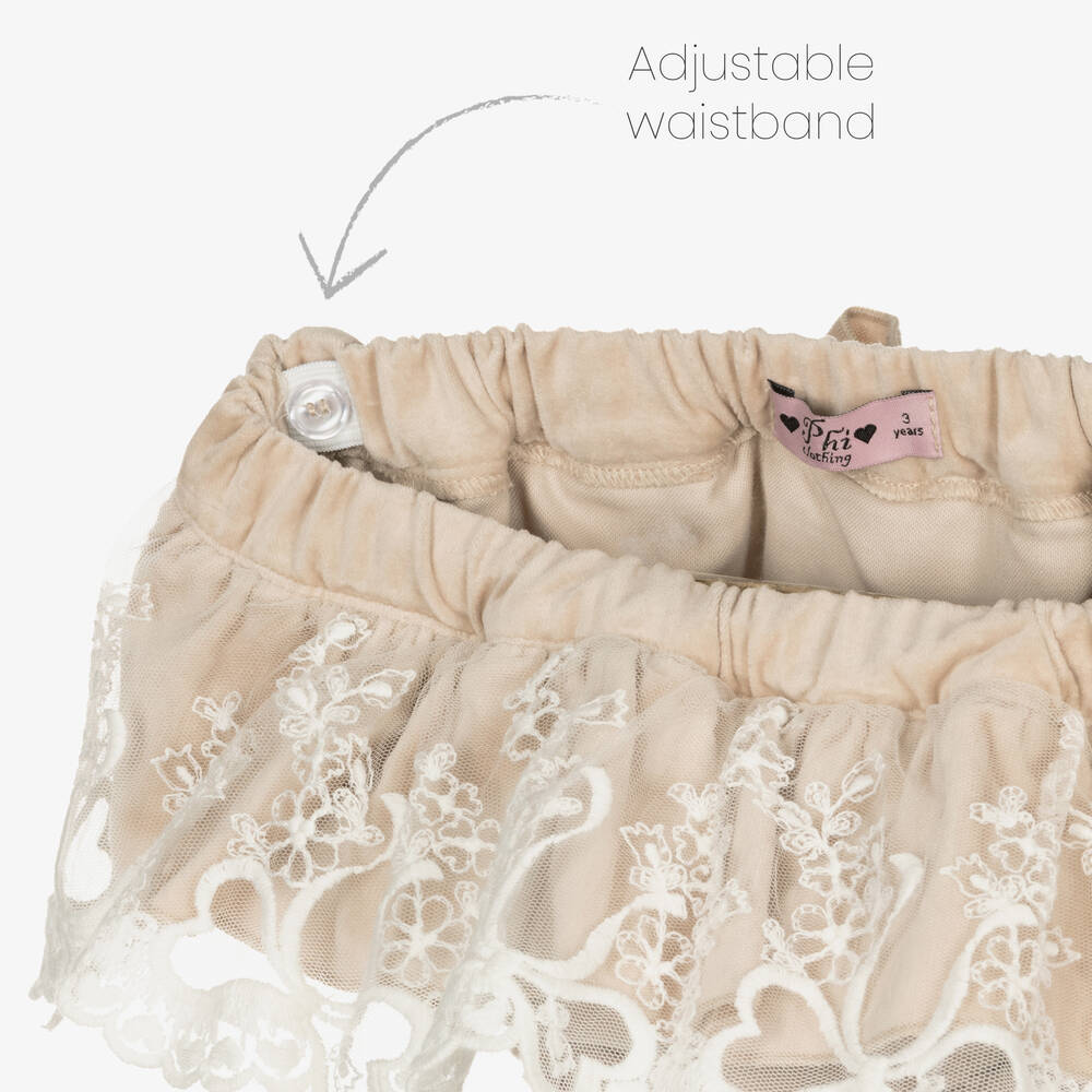 Phi Clothing-Бежевые бархатные шортики на подгузники | Childrensalon Outlet