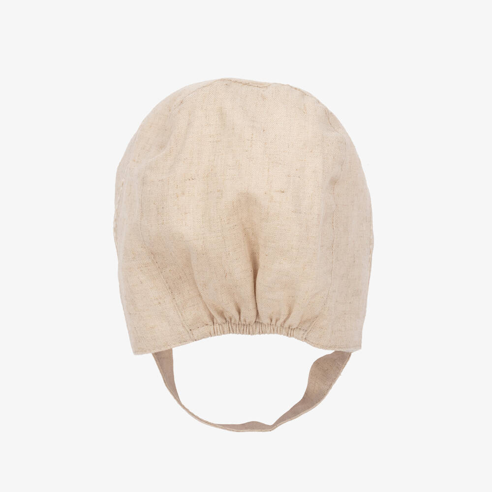 Phi Clothing-Girls Beige Linen & Cotton Bonnet | Childrensalon Outlet
